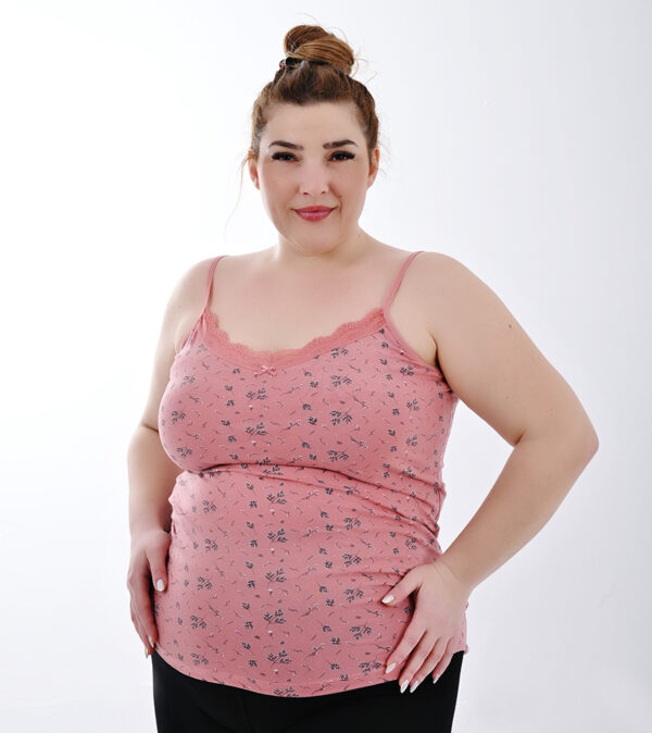 Plus Size βαμβακερό φανελάκι με δαντέλα