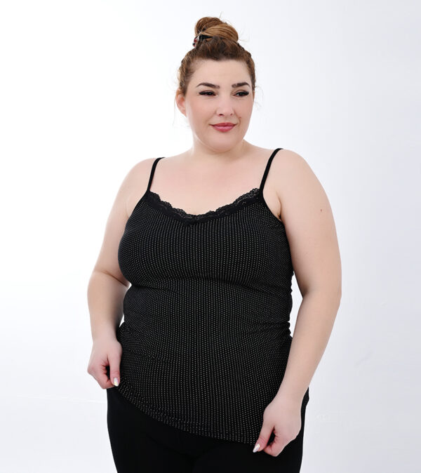 Βαμβακερό φανελάκι Plus Size μαύρο πουά