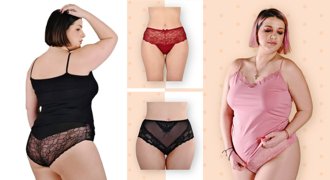 Επιλογές σε plus size εσώρουχα με δαντέλα σε μαύρο, κόκκινο και ροζ σχέδιο