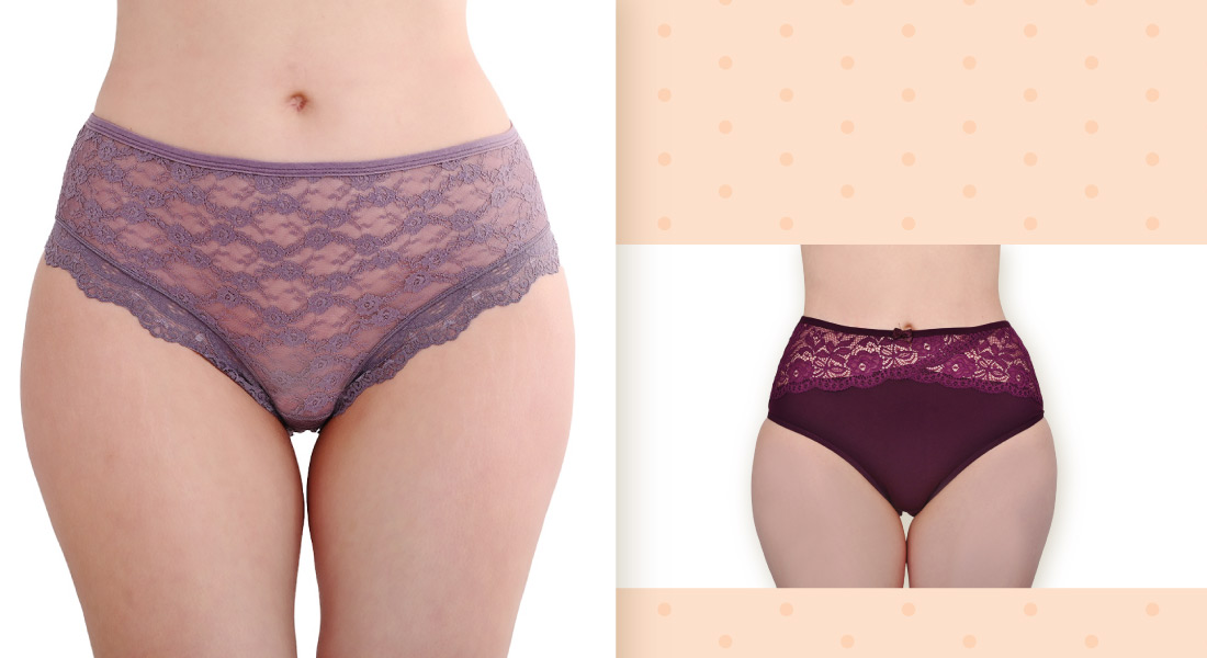Plus size ψηλόμεσα σλιπ με δαντέλα σε λιλά και μπορντό απόχρωση